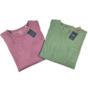 Mens J. Crew Slub Knit T-shirt Lot Size Medium Green Mauve Pocket Garment Dyed